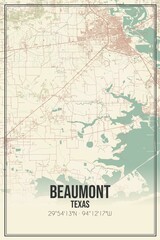 Retro US city map of Beaumont, Texas. Vintage street map.