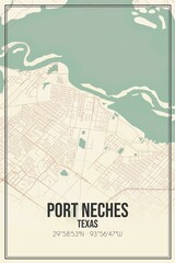 Retro US city map of Port Neches, Texas. Vintage street map.