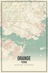 Retro US city map of Orange, Texas. Vintage street map.