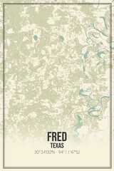 Retro US city map of Fred, Texas. Vintage street map.