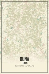 Retro US city map of Buna, Texas. Vintage street map.