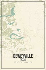 Retro US city map of Deweyville, Texas. Vintage street map.