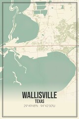 Retro US city map of Wallisville, Texas. Vintage street map.