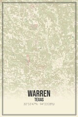 Retro US city map of Warren, Texas. Vintage street map.