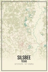 Retro US city map of Silsbee, Texas. Vintage street map.