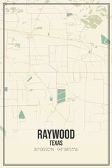 Retro US city map of Raywood, Texas. Vintage street map.