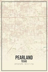 Retro US city map of Pearland, Texas. Vintage street map.