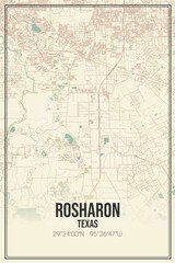 Fototapeta na wymiar Retro US city map of Rosharon, Texas. Vintage street map.