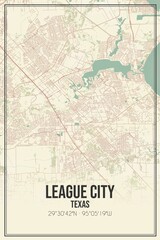 Retro US city map of League City, Texas. Vintage street map.
