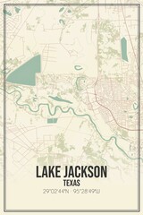 Retro US city map of Lake Jackson, Texas. Vintage street map.
