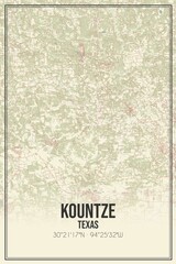 Retro US city map of Kountze, Texas. Vintage street map.