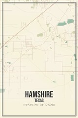 Retro US city map of Hamshire, Texas. Vintage street map.