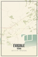 Retro US city map of Evadale, Texas. Vintage street map.