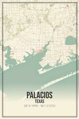 Retro US city map of Palacios, Texas. Vintage street map.