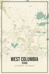 Retro US city map of West Columbia, Texas. Vintage street map.