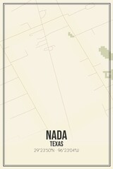 Retro US city map of Nada, Texas. Vintage street map.