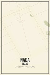 Retro US city map of Nada, Texas. Vintage street map.