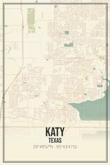 Retro US city map of Katy, Texas. Vintage street map. - obrazy, fototapety, plakaty