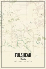 Retro US city map of Fulshear, Texas. Vintage street map.