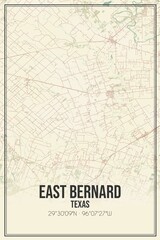 Retro US city map of East Bernard, Texas. Vintage street map.
