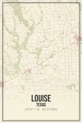 Retro US city map of Louise, Texas. Vintage street map.