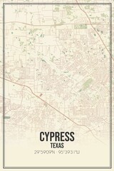 Retro US city map of Cypress, Texas. Vintage street map.
