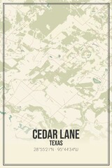 Retro US city map of Cedar Lane, Texas. Vintage street map.
