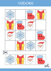 Sudoku for kids. Simple logic game. Cut and glue. Vector worksheet