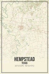 Retro US city map of Hempstead, Texas. Vintage street map.