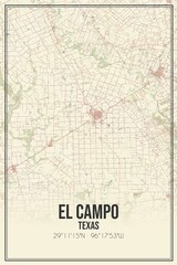 Retro US city map of El Campo, Texas. Vintage street map.