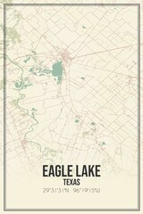 Retro US city map of Eagle Lake, Texas. Vintage street map.