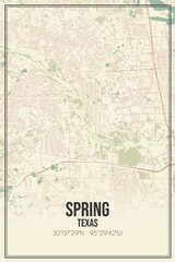 Retro US city map of Spring, Texas. Vintage street map.