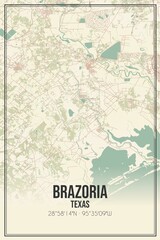 Retro US city map of Brazoria, Texas. Vintage street map.