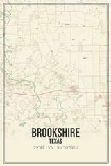 Retro US city map of Brookshire, Texas. Vintage street map.