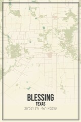Retro US city map of Blessing, Texas. Vintage street map.