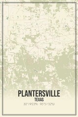 Retro US city map of Plantersville, Texas. Vintage street map.