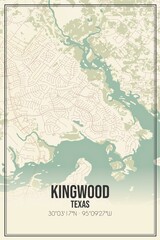 Retro US city map of Kingwood, Texas. Vintage street map.