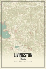 Retro US city map of Livingston, Texas. Vintage street map.