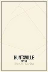 Retro US city map of Huntsville, Texas. Vintage street map.