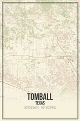 Retro US city map of Tomball, Texas. Vintage street map.