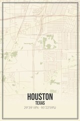 Retro US city map of Houston, Texas. Vintage street map.