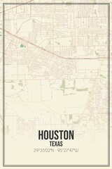Retro US city map of Houston, Texas. Vintage street map.