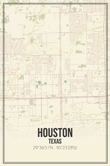 Retro US city map of Houston, Texas. Vintage street map.