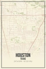 Retro US city map of Houston, Texas. Vintage street map.