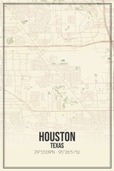 Retro US city map of Houston, Texas. Vintage street map.