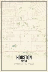 Retro US city map of Houston, Texas. Vintage street map.