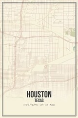 Retro US city map of Houston, Texas. Vintage street map.