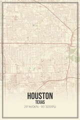 Retro US city map of Houston, Texas. Vintage street map.