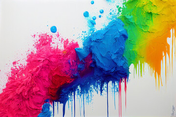Colorful multicolored paints are covered with painting drops. Multicolor abstraction. Fantastic hypnotic surface.