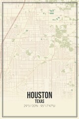 Retro US city map of Houston, Texas. Vintage street map.